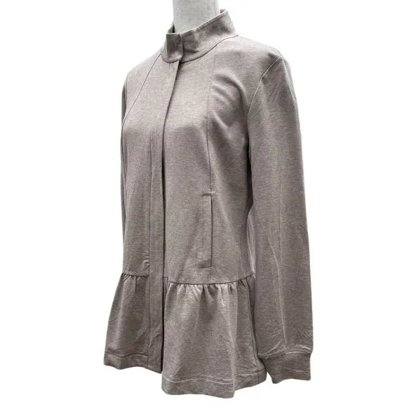 Cabi 3543 Weekend Topper French Terry Peplum Zip Jacket Fossil Tan Womens Small