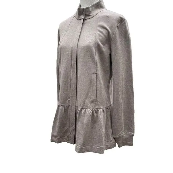 Cabi 3543 Weekend Topper French Terry Peplum Zip Jacket Fossil Tan Womens Small