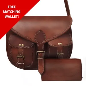 Caroline Full Grain Leather Saddlebag   FREE Matching Wallet