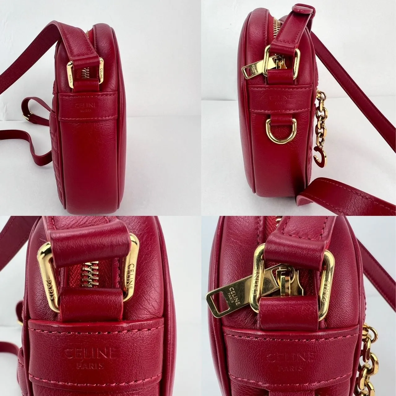 Celine Quilted Calfskin Medium C Charm Red Crossbody Bag