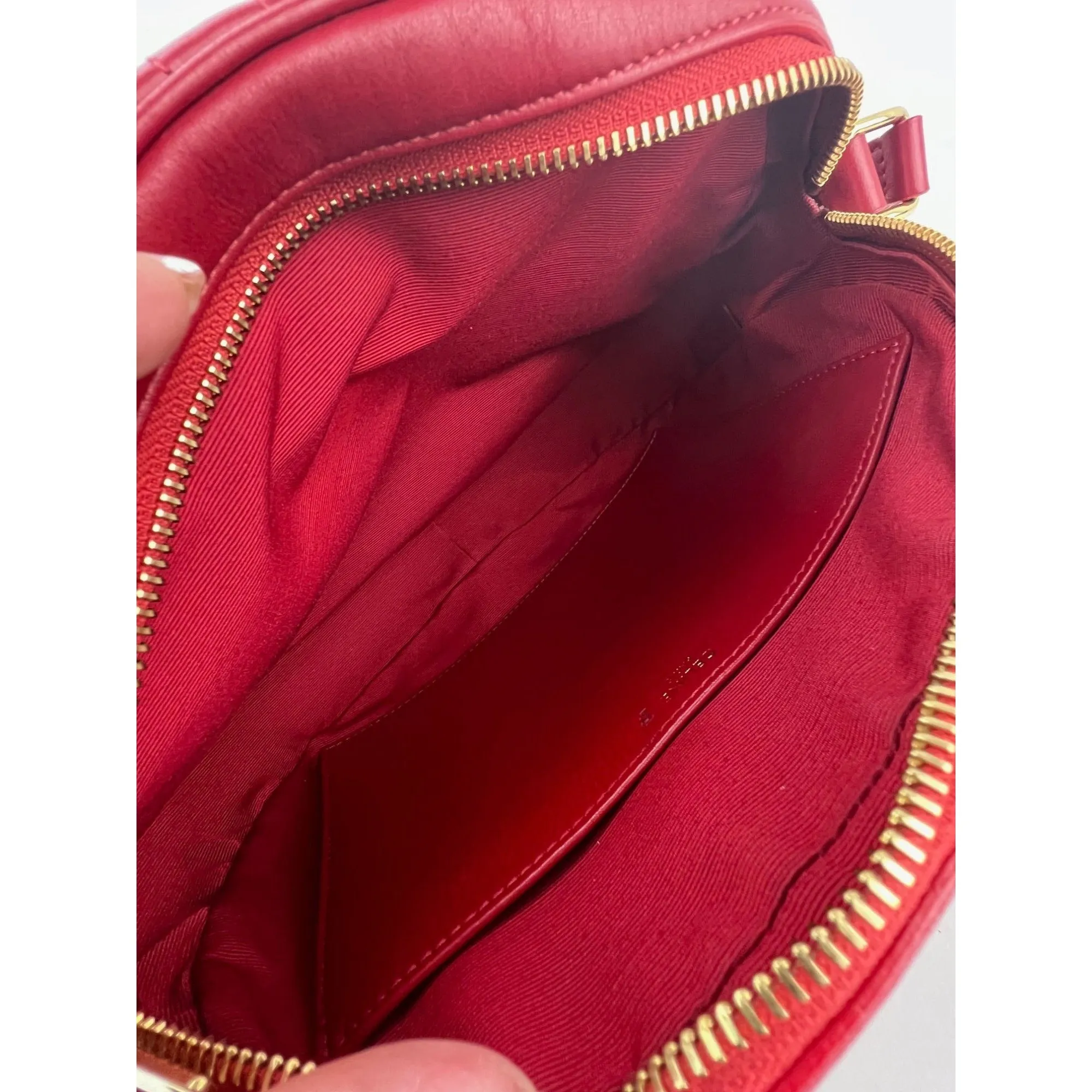 Celine Quilted Calfskin Medium C Charm Red Crossbody Bag