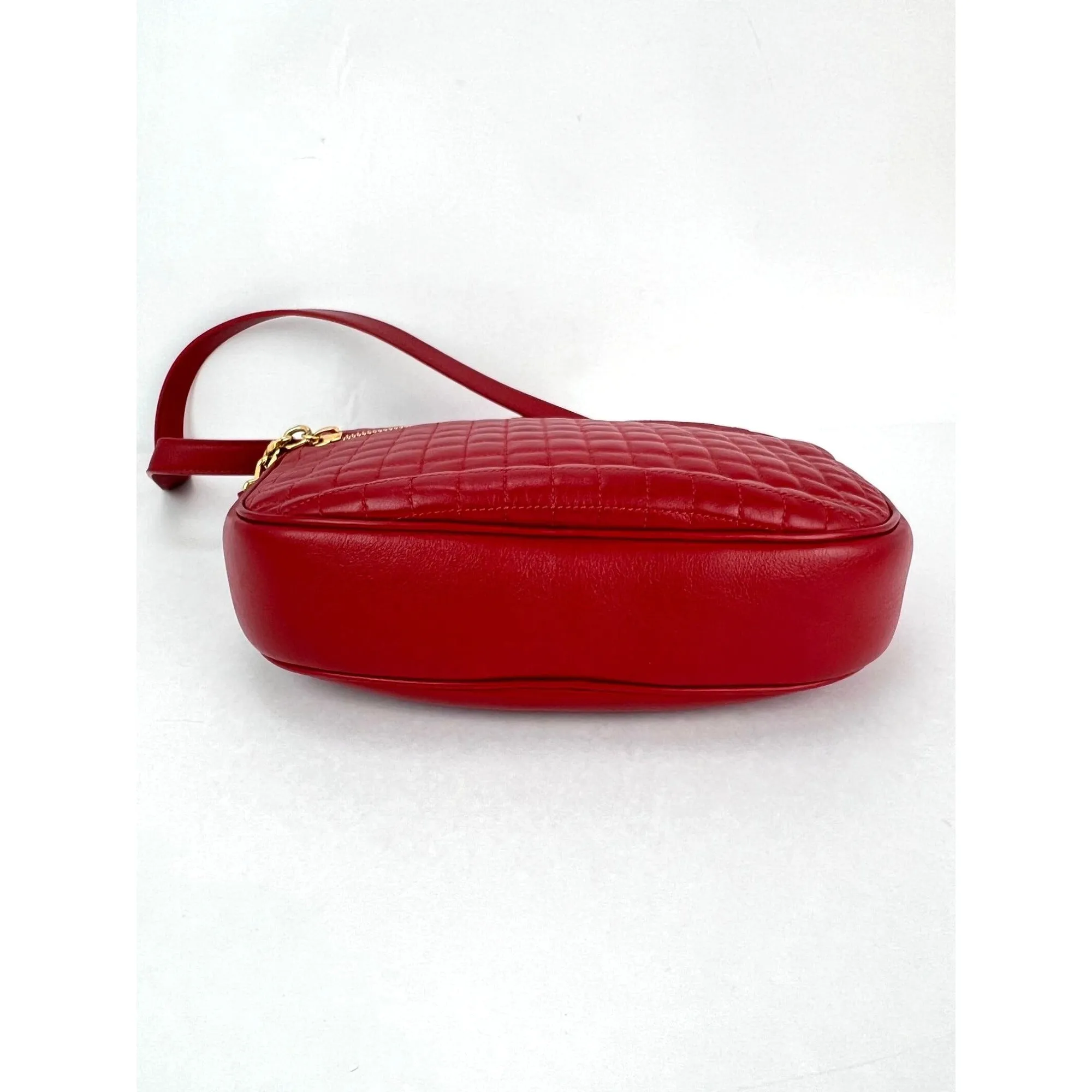 Celine Quilted Calfskin Medium C Charm Red Crossbody Bag