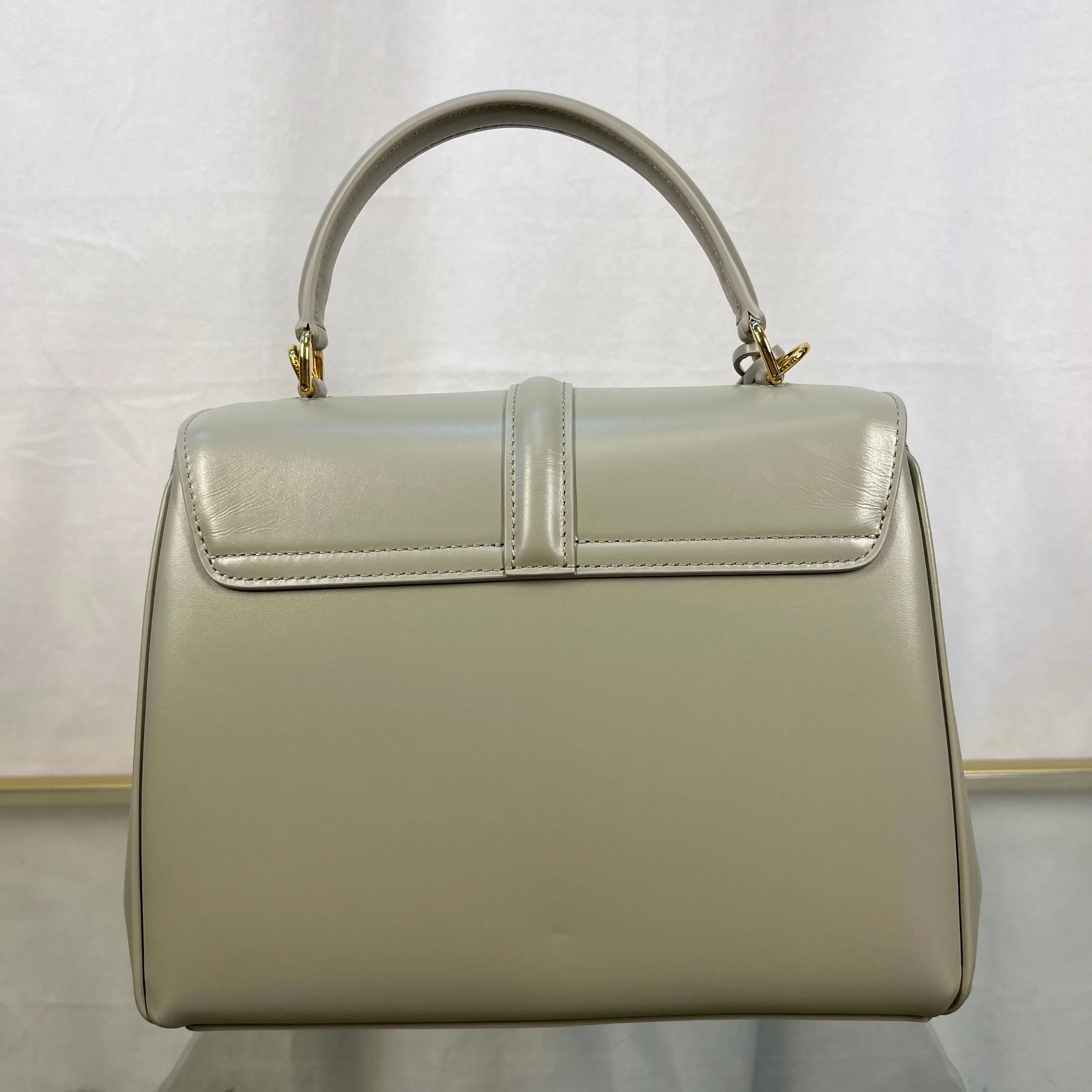 Celine Satinated Calfskin Small 16 Green Clay Top Handle Bag