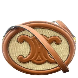 CELINE Triomphe Oval Calfskin Leather Shoulder Bag Tan