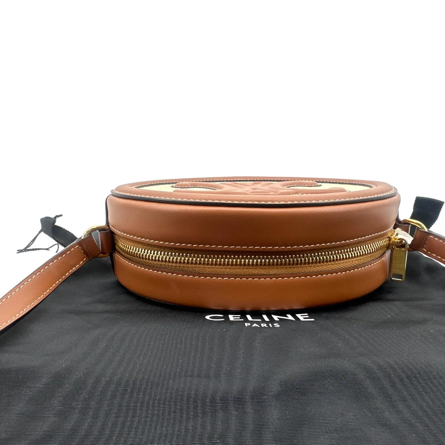 CELINE Triomphe Oval Calfskin Leather Shoulder Bag Tan