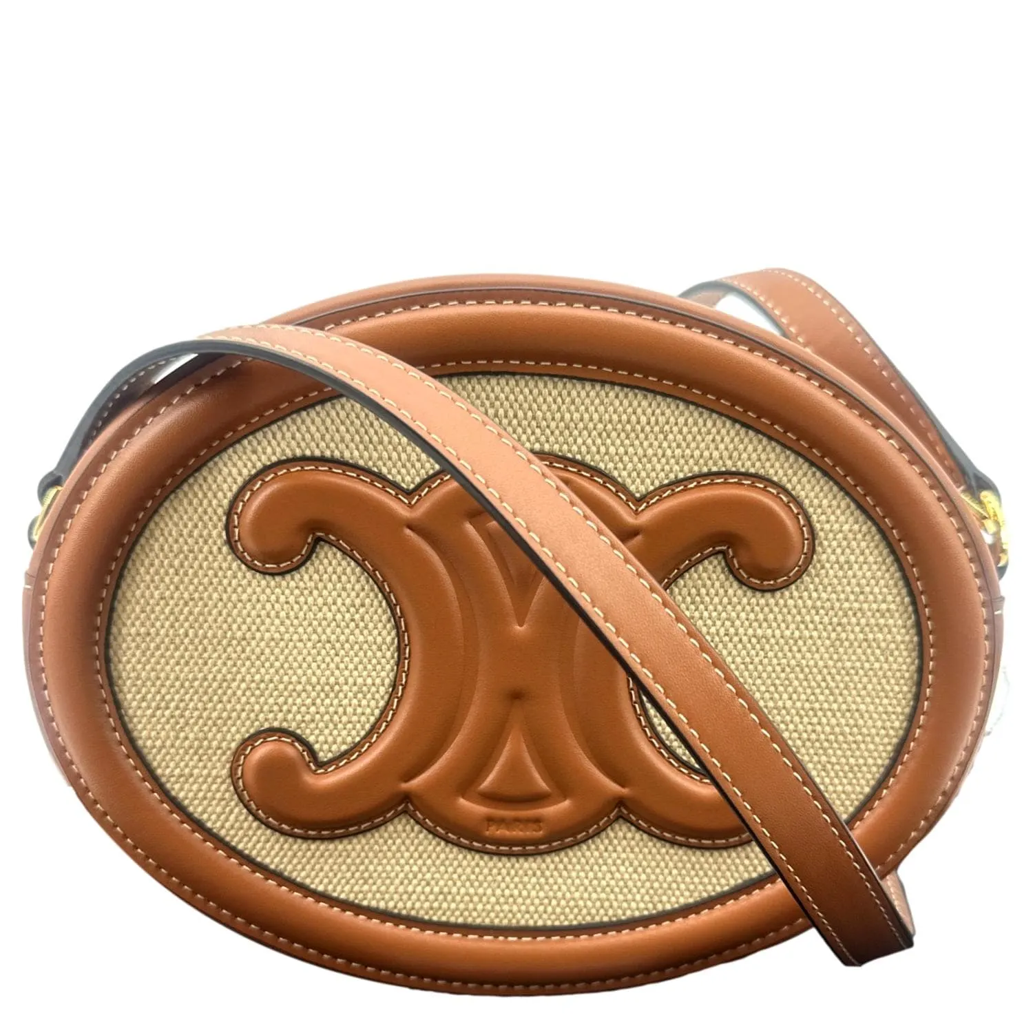 CELINE Triomphe Oval Calfskin Leather Shoulder Bag Tan