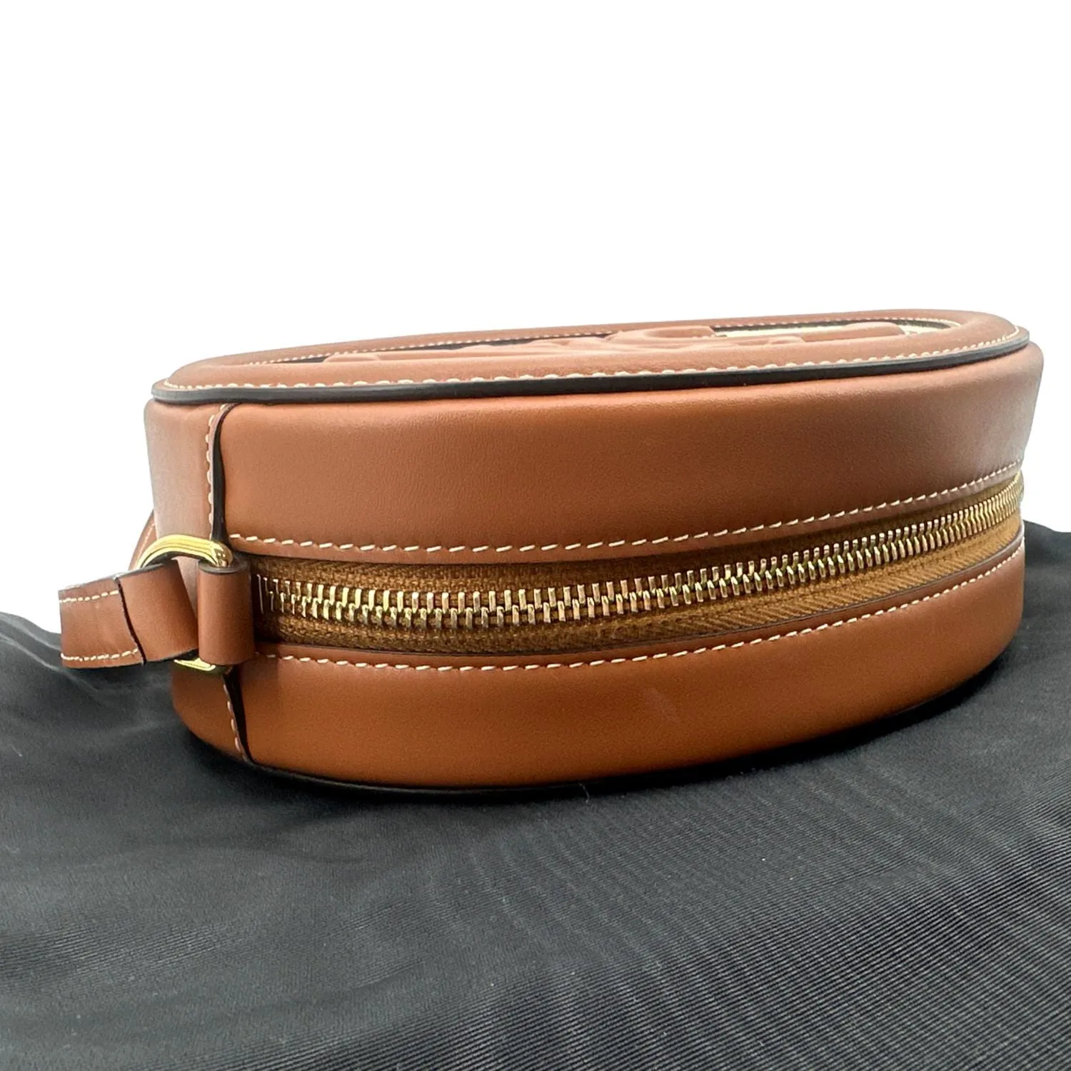 CELINE Triomphe Oval Calfskin Leather Shoulder Bag Tan