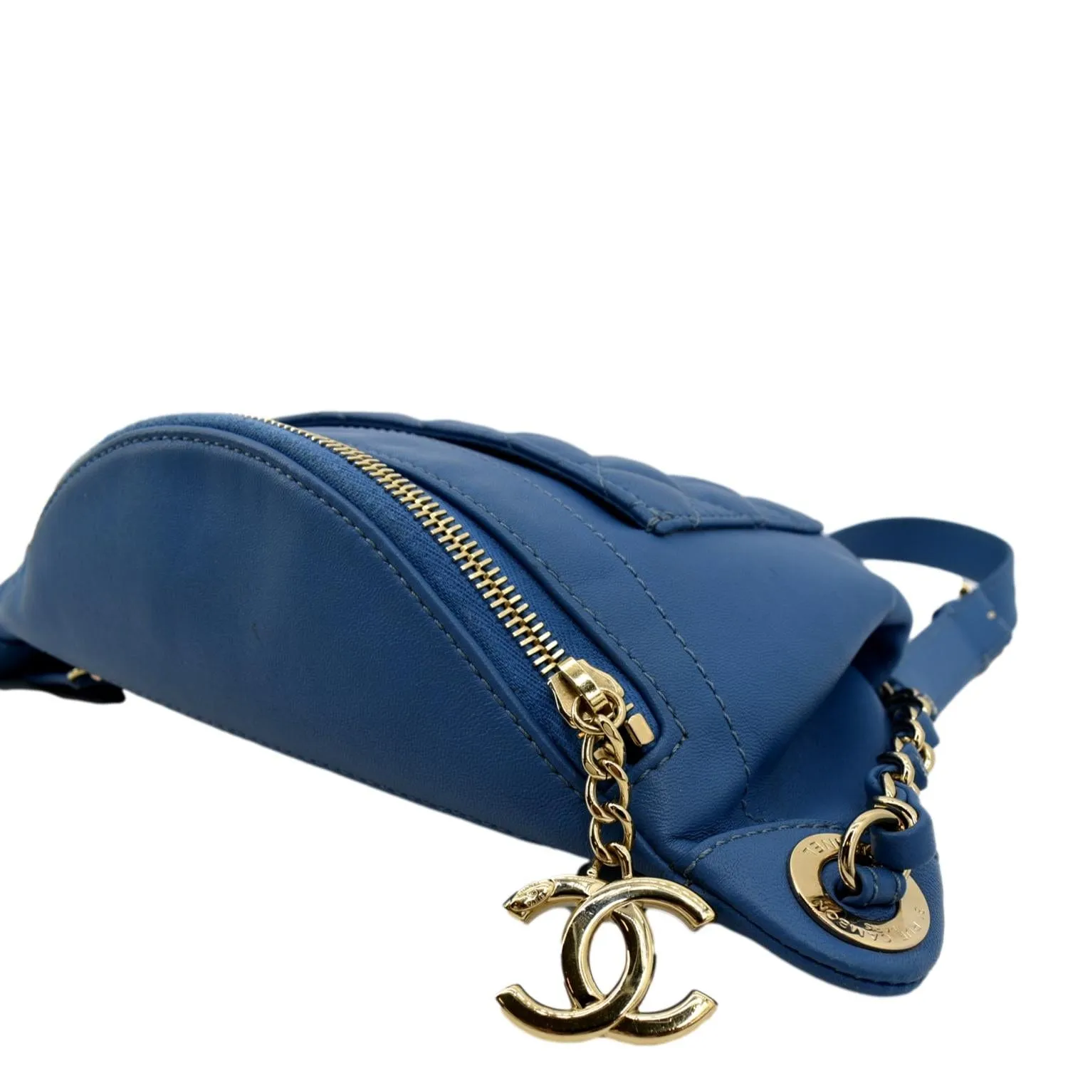 CHANEL Bi Classic Quilted Lambskin Leather Waist Bag Blue