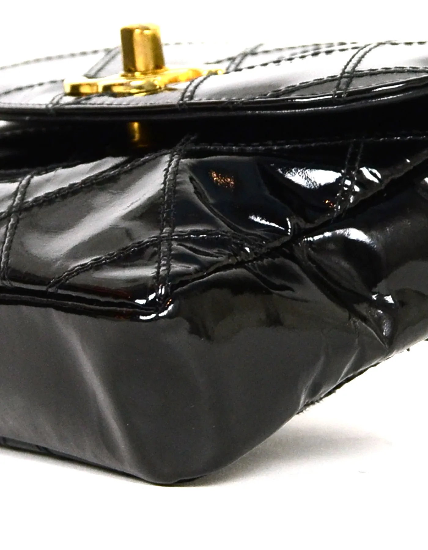 Chanel Black Patent Leather Quilted CC Twist-lock Leather Laced Belt Bag