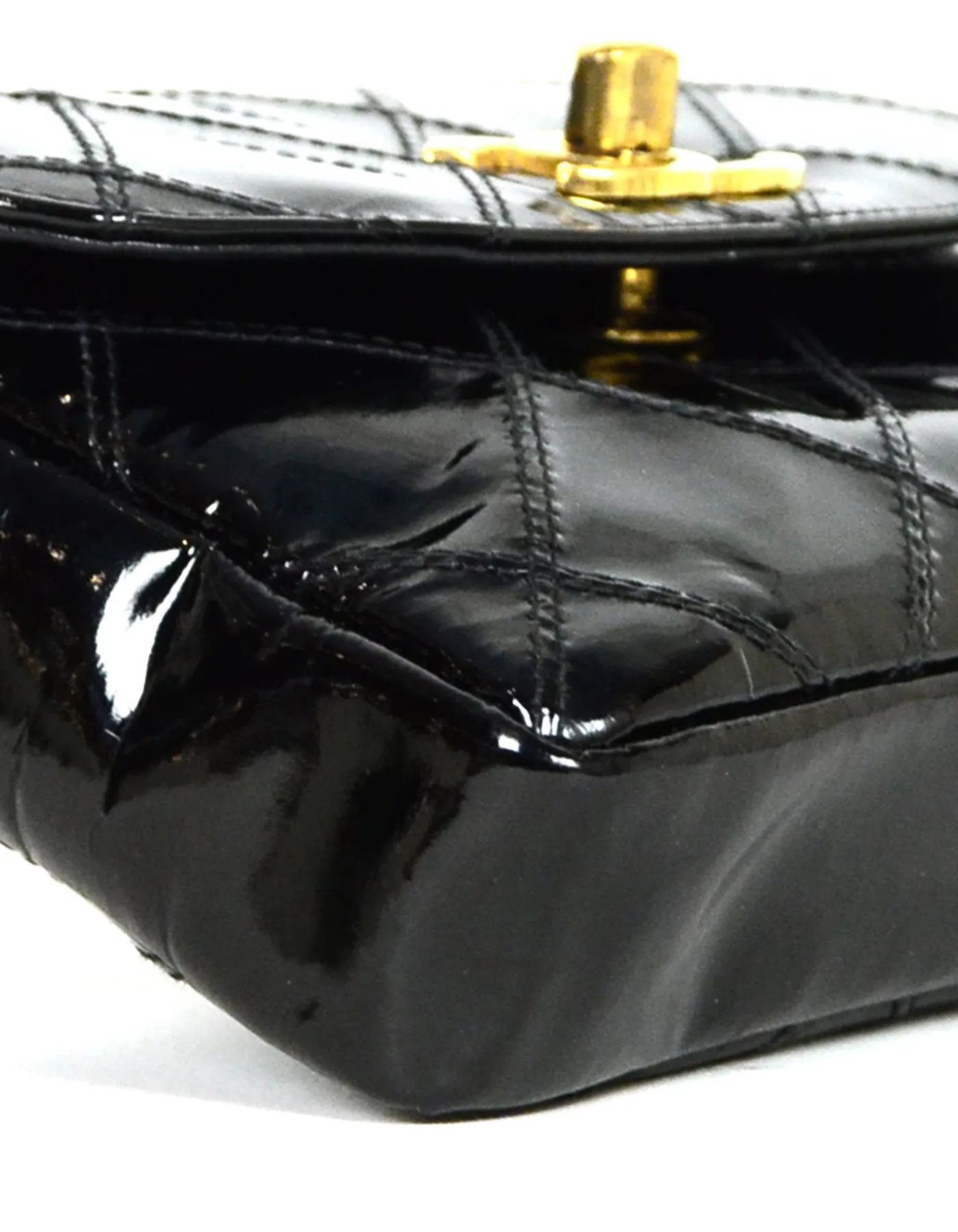 Chanel Black Patent Leather Quilted CC Twist-lock Leather Laced Belt Bag