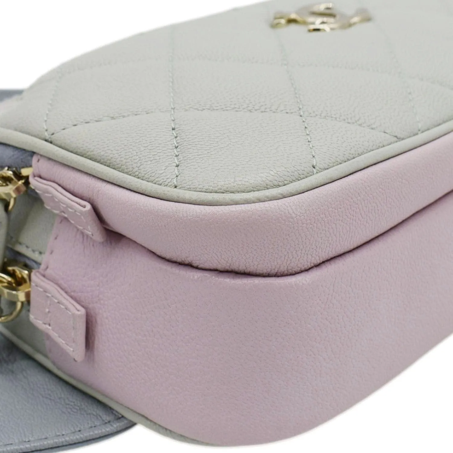 CHANEL CC Double Zip Quilted Leather Tri-Color Belt Bag Pink