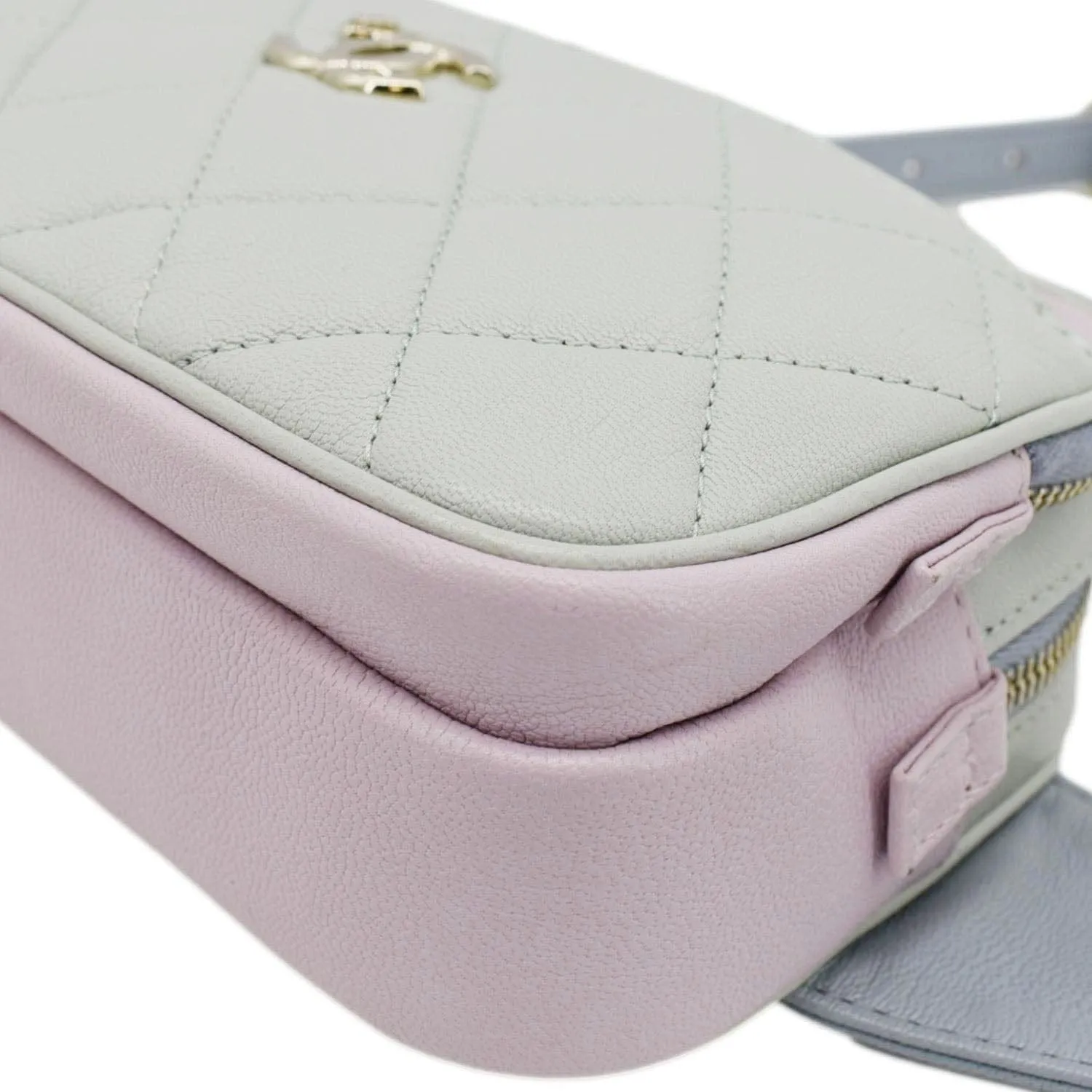 CHANEL CC Double Zip Quilted Leather Tri-Color Belt Bag Pink