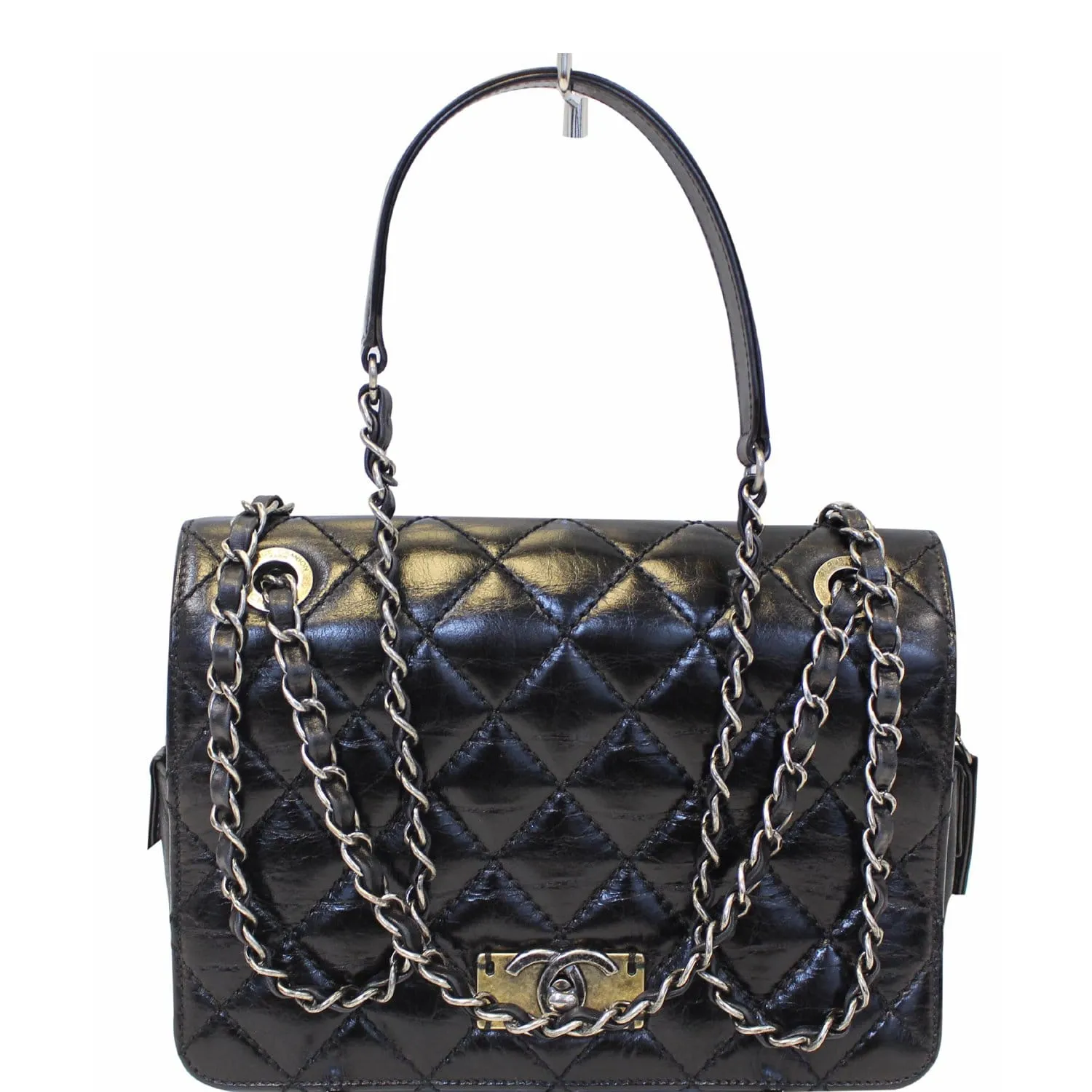 CHANEL CC Quilted Leather Flap Crossbody Bag Black