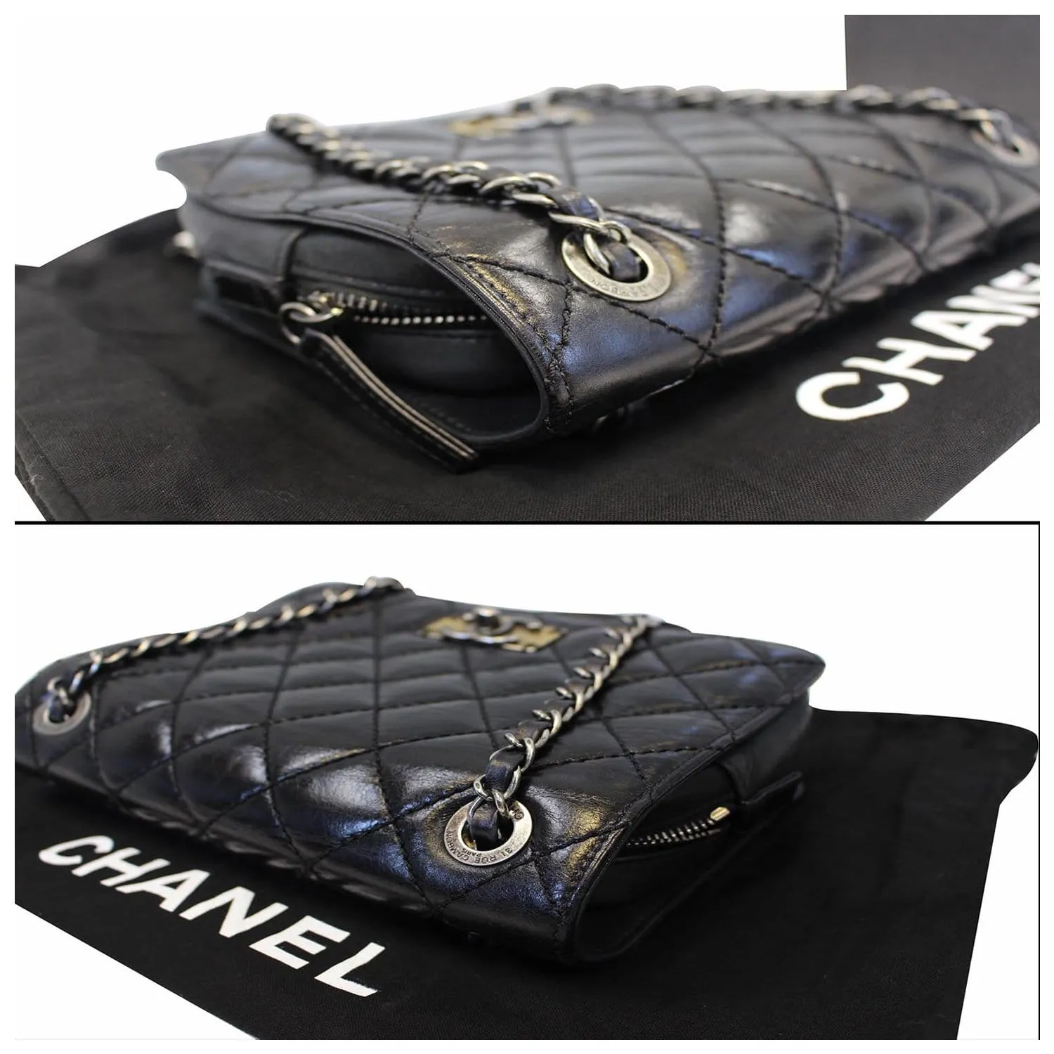 CHANEL CC Quilted Leather Flap Crossbody Bag Black