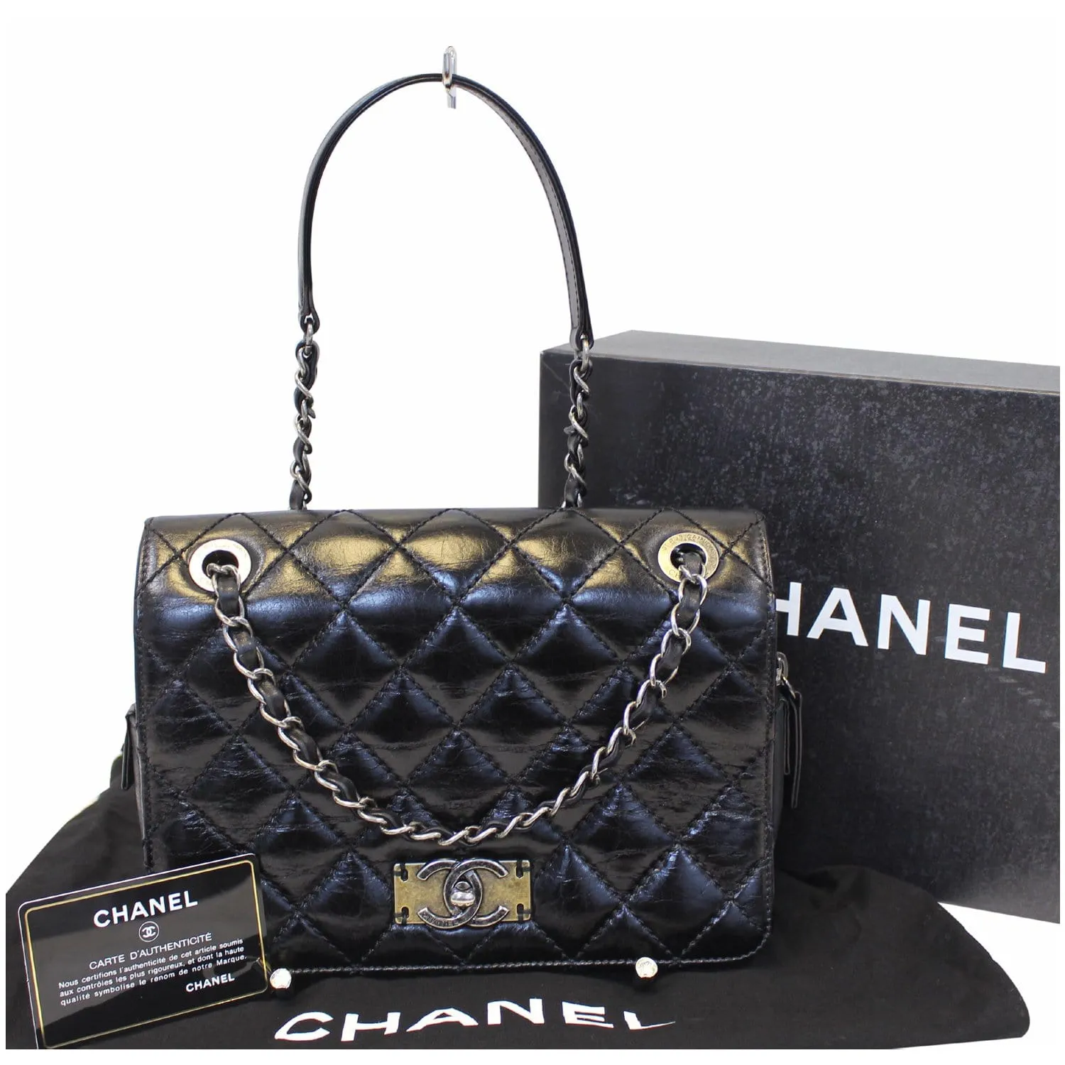 CHANEL CC Quilted Leather Flap Crossbody Bag Black