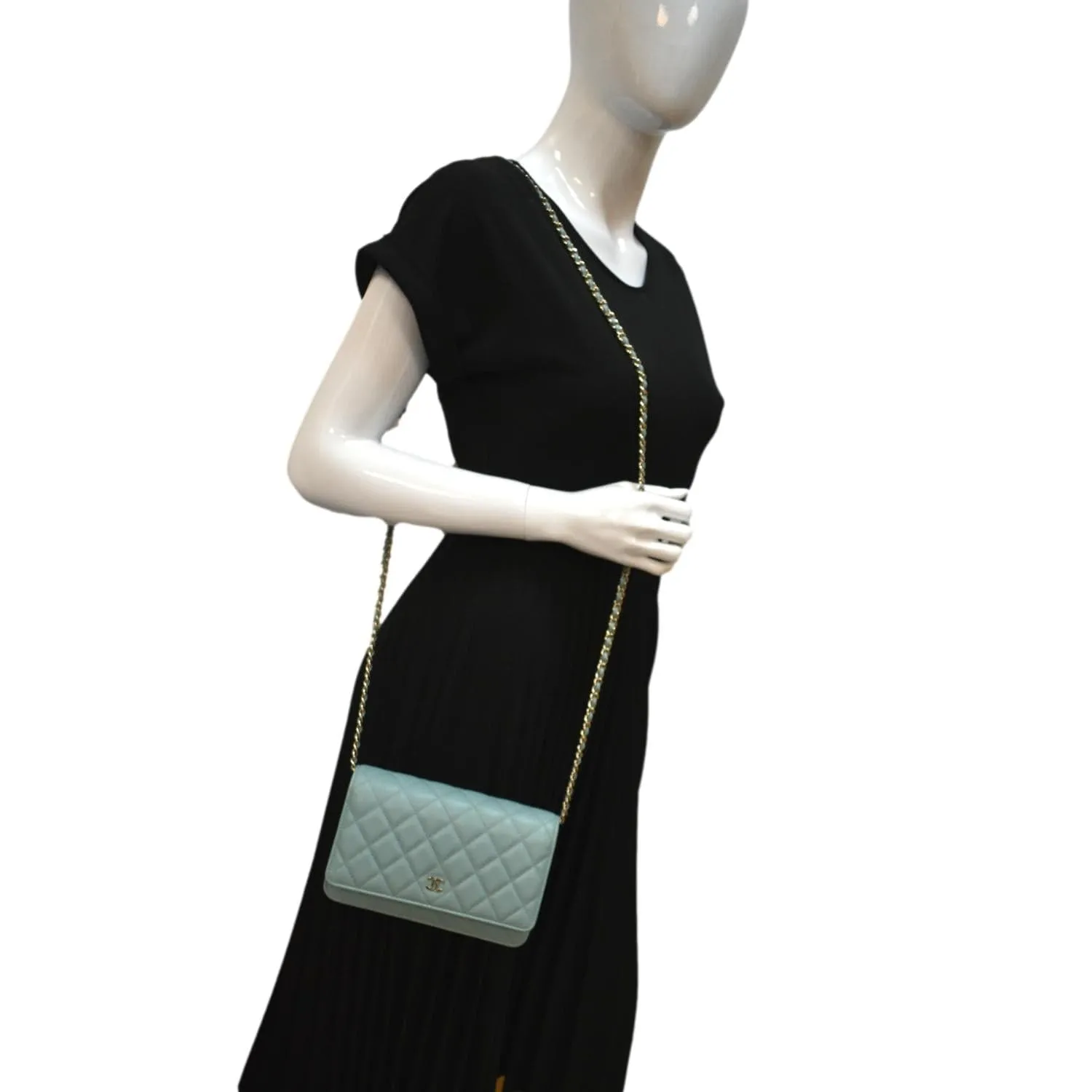 CHANEL CC WOC Caviar Leather Chain Crossbody Bag Light Blue