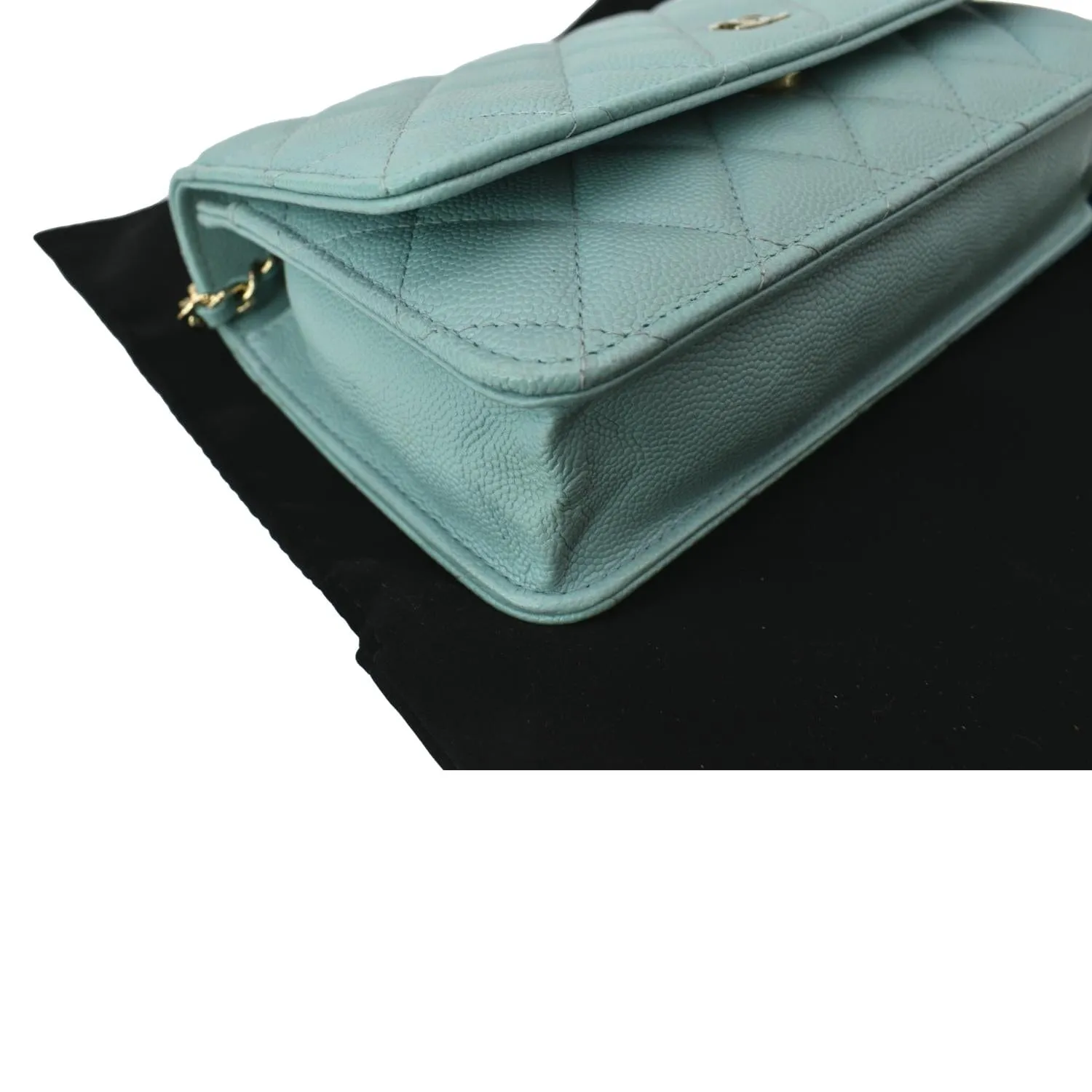 CHANEL CC WOC Caviar Leather Chain Crossbody Bag Light Blue
