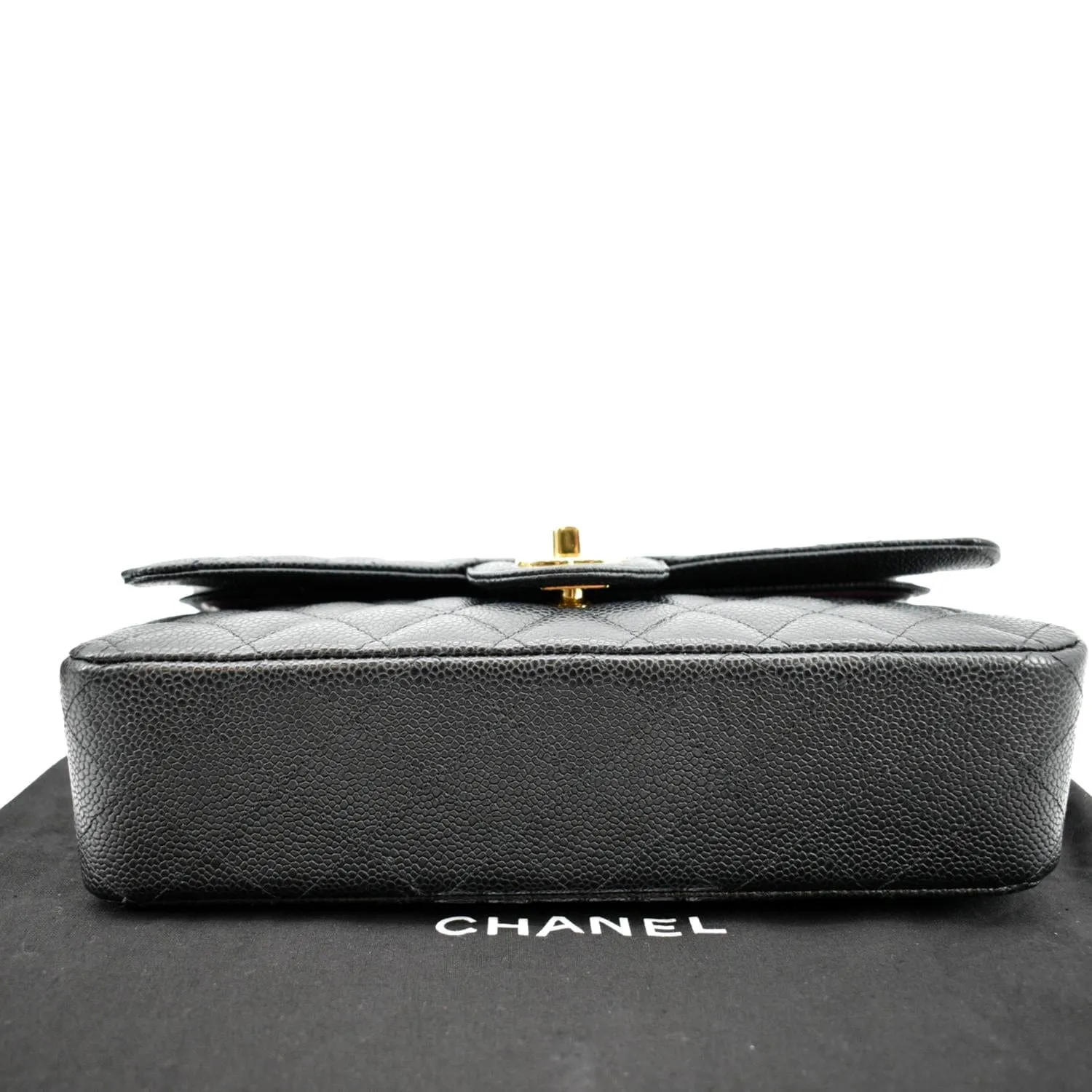 CHANEL Jumbo Double Flap Caviar Leather Shoulder Bag Black