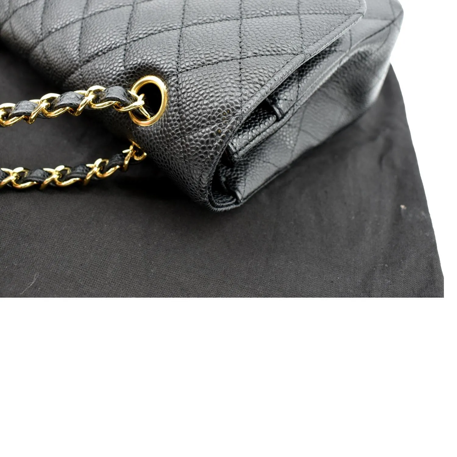 CHANEL Jumbo Double Flap Caviar Leather Shoulder Bag Black