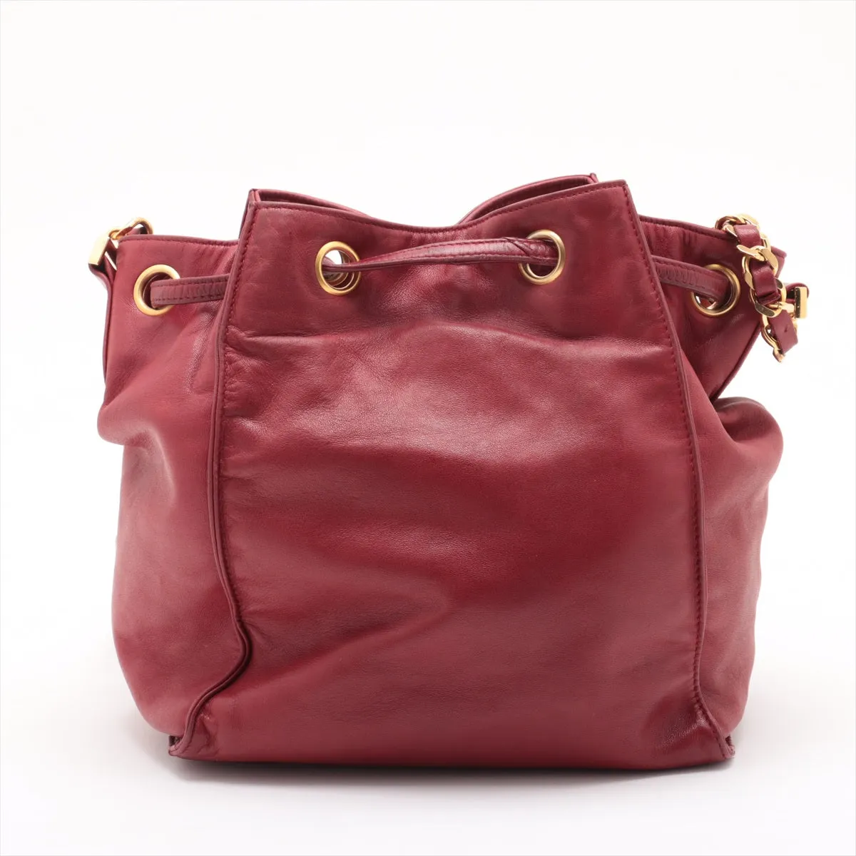 Chanel Lambskin CC Cocomark Drawstring Bucket Bag 3 Series Red #2911