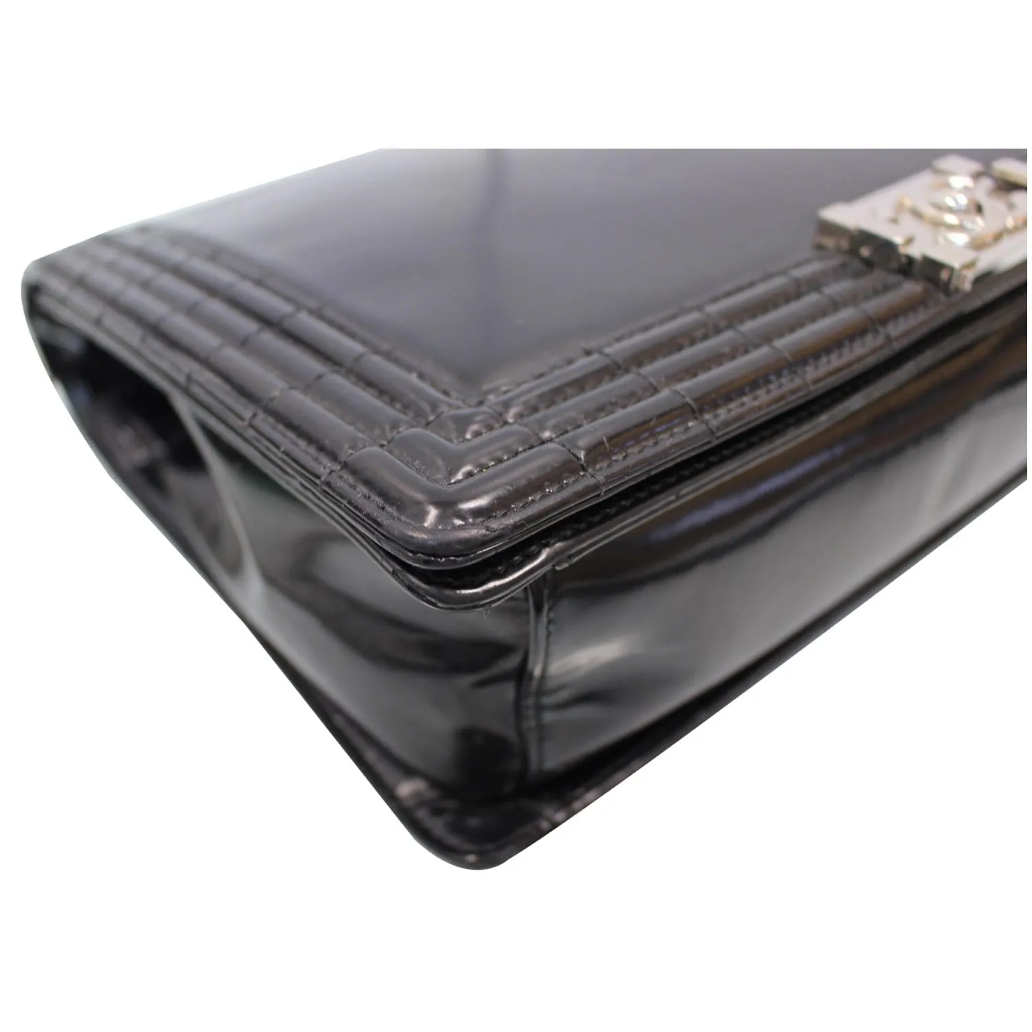 CHANEL Large Boy Glazed Calfskin Leather Shoulder Bag Black
