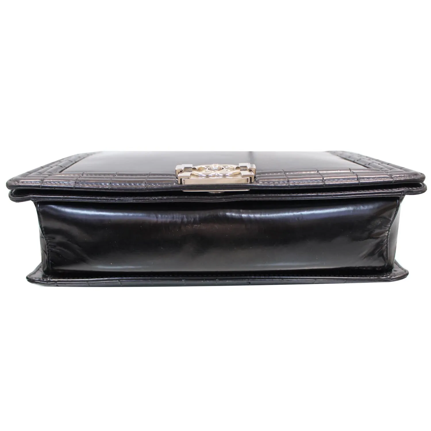 CHANEL Large Boy Glazed Calfskin Leather Shoulder Bag Black