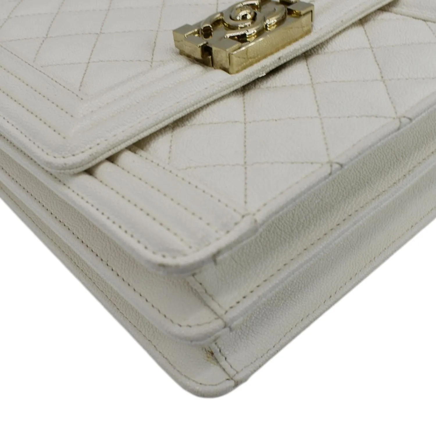 CHANEL North South Boy Quilted  Leather Crossbody Bag White