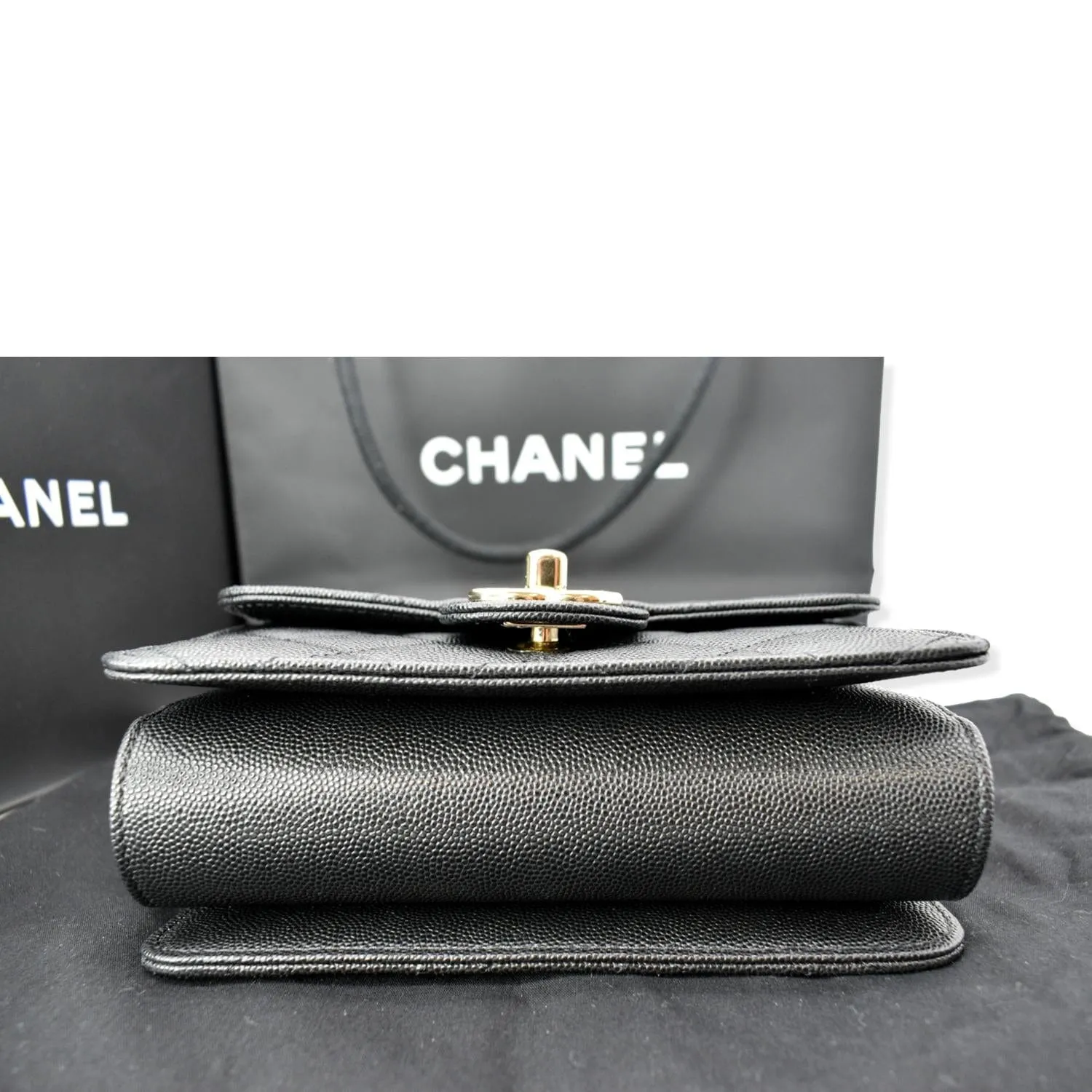 CHANEL Quilted Caviar Like A Flap Wallet Shoulder Bag Black