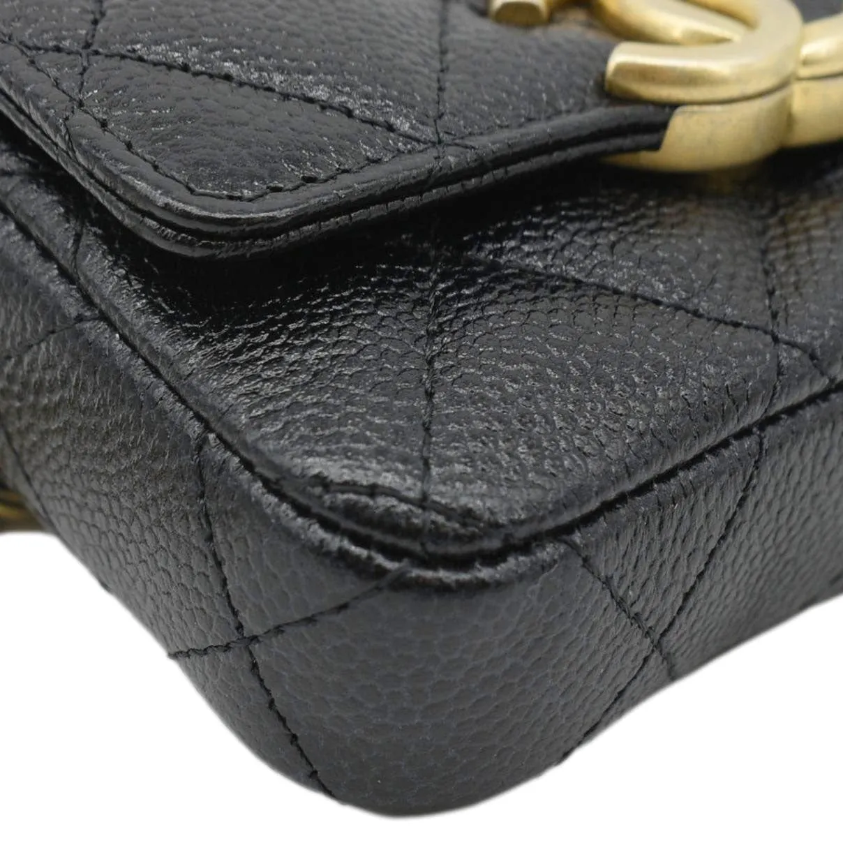CHANEL Sweetheart CC Chain Quilted Caviar Leather Belt Bag Black