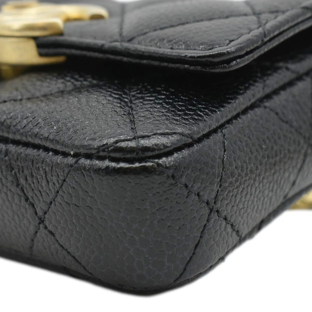 CHANEL Sweetheart CC Chain Quilted Caviar Leather Belt Bag Black