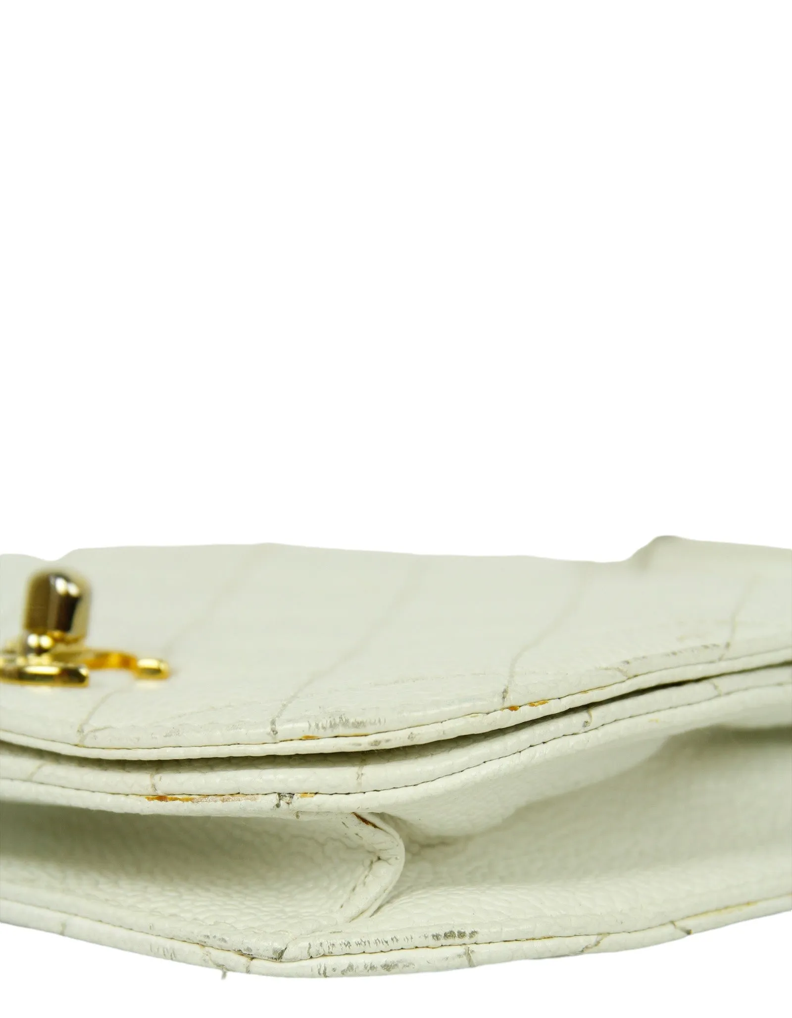 Chanel Vintage 1990s WhiteCaviar Leather Quilted Belt Bag sz 85/34"