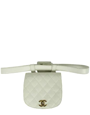 Chanel Vintage 1990s WhiteCaviar Leather Quilted Belt Bag sz 85/34"