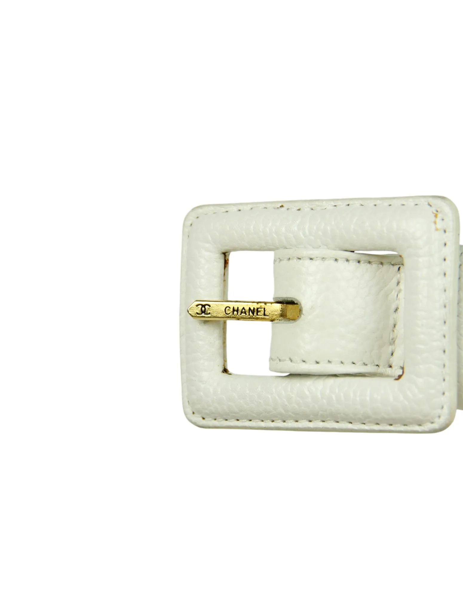 Chanel Vintage 1990s WhiteCaviar Leather Quilted Belt Bag sz 85/34"