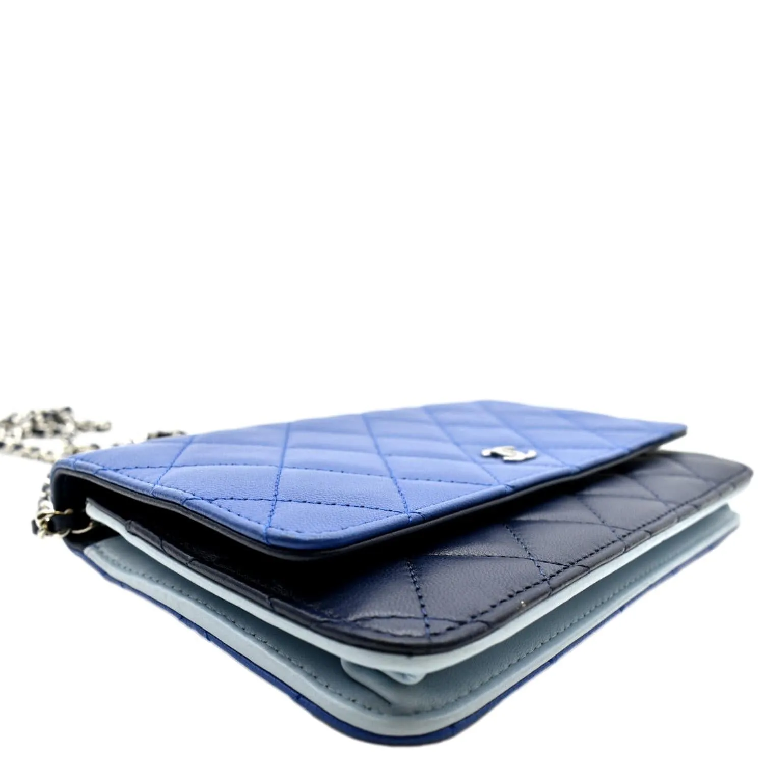 CHANEL WOC Quilted Leather Crossbody Tricolor Wallet Blue