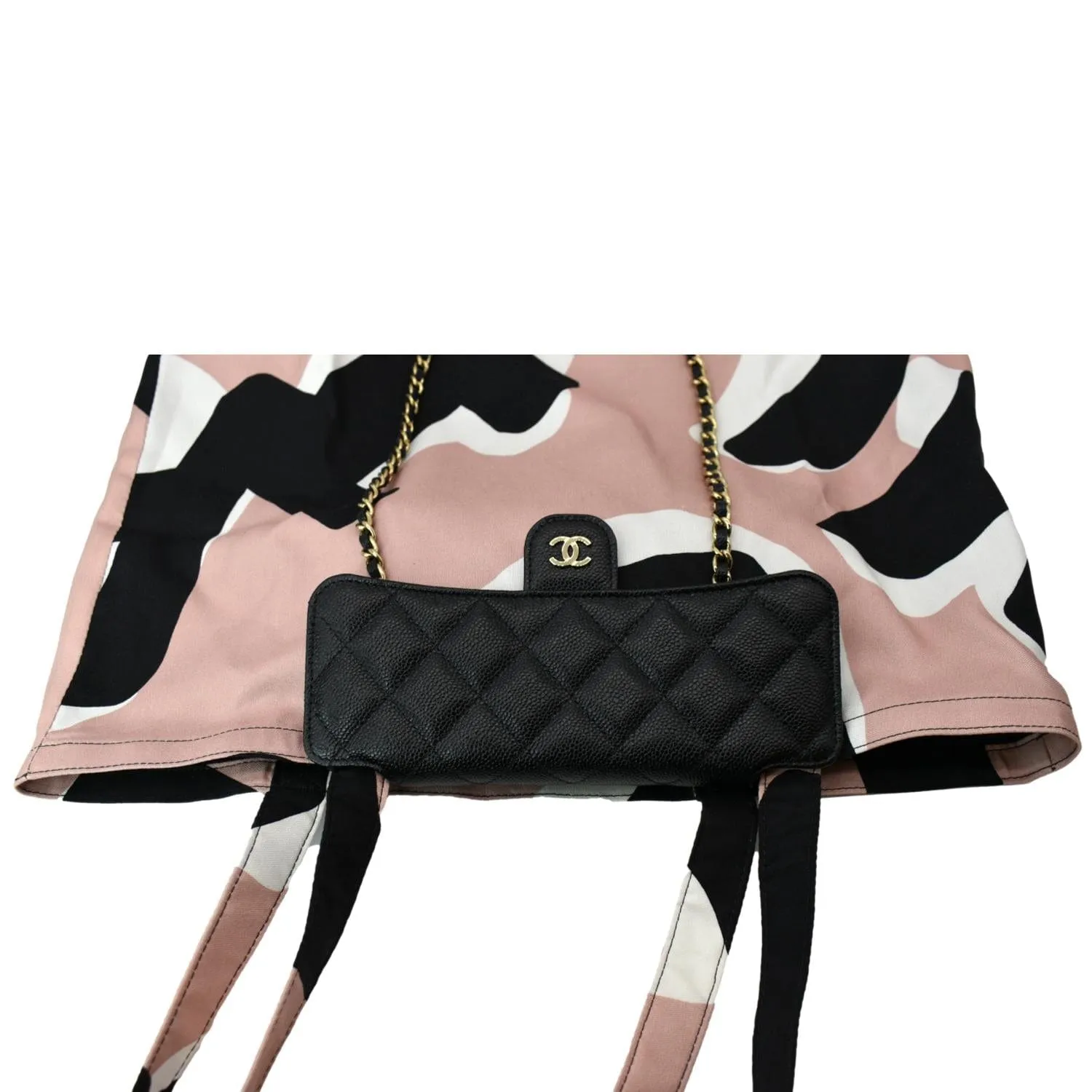 CHANEL Women 2Way Foldable Leather Satchel Crossbody Bag Black