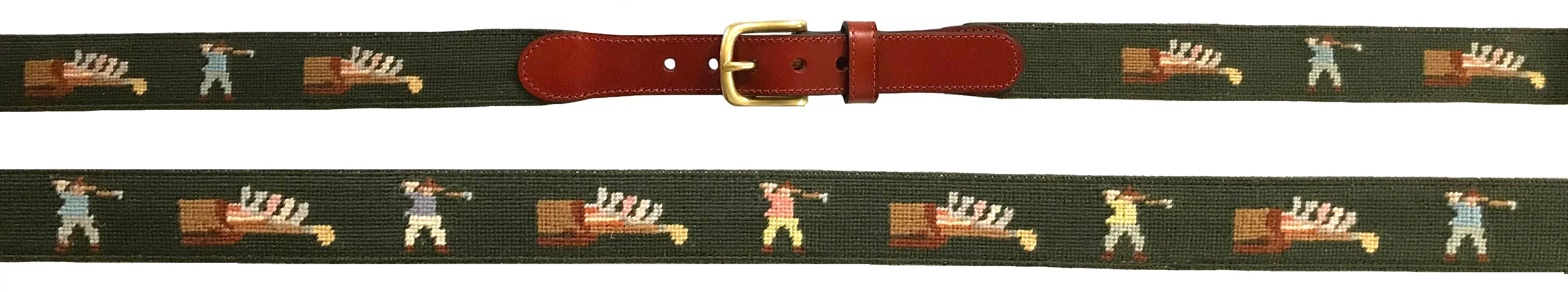 Charleston Belt Golf Forever Leather Needlepoint Belt