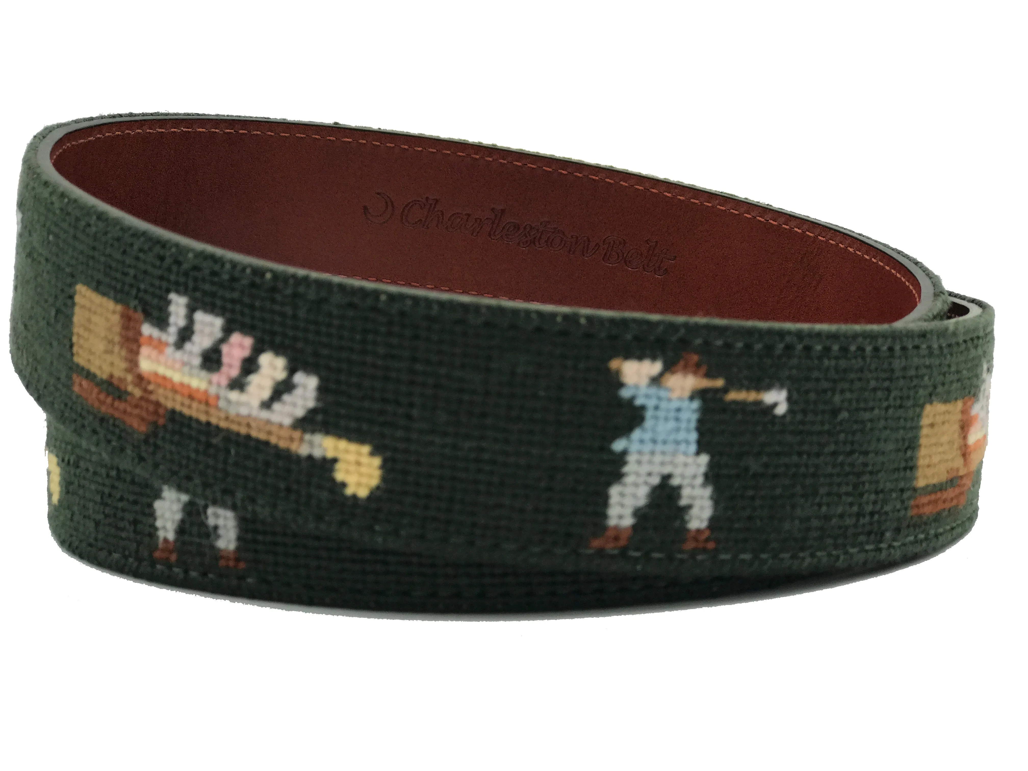 Charleston Belt Golf Forever Leather Needlepoint Belt
