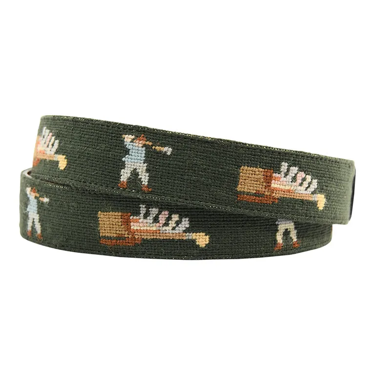 Charleston Belt Golf Forever Leather Needlepoint Belt