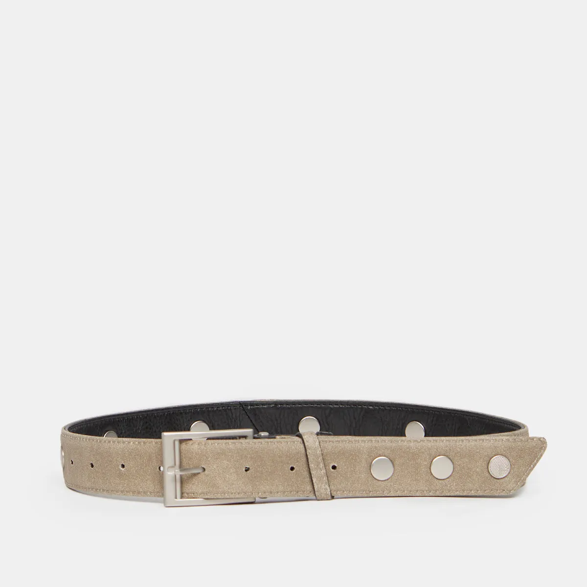 Charlie Reversible Riveted Belt | Black/Pew/Brushed Silver | Med