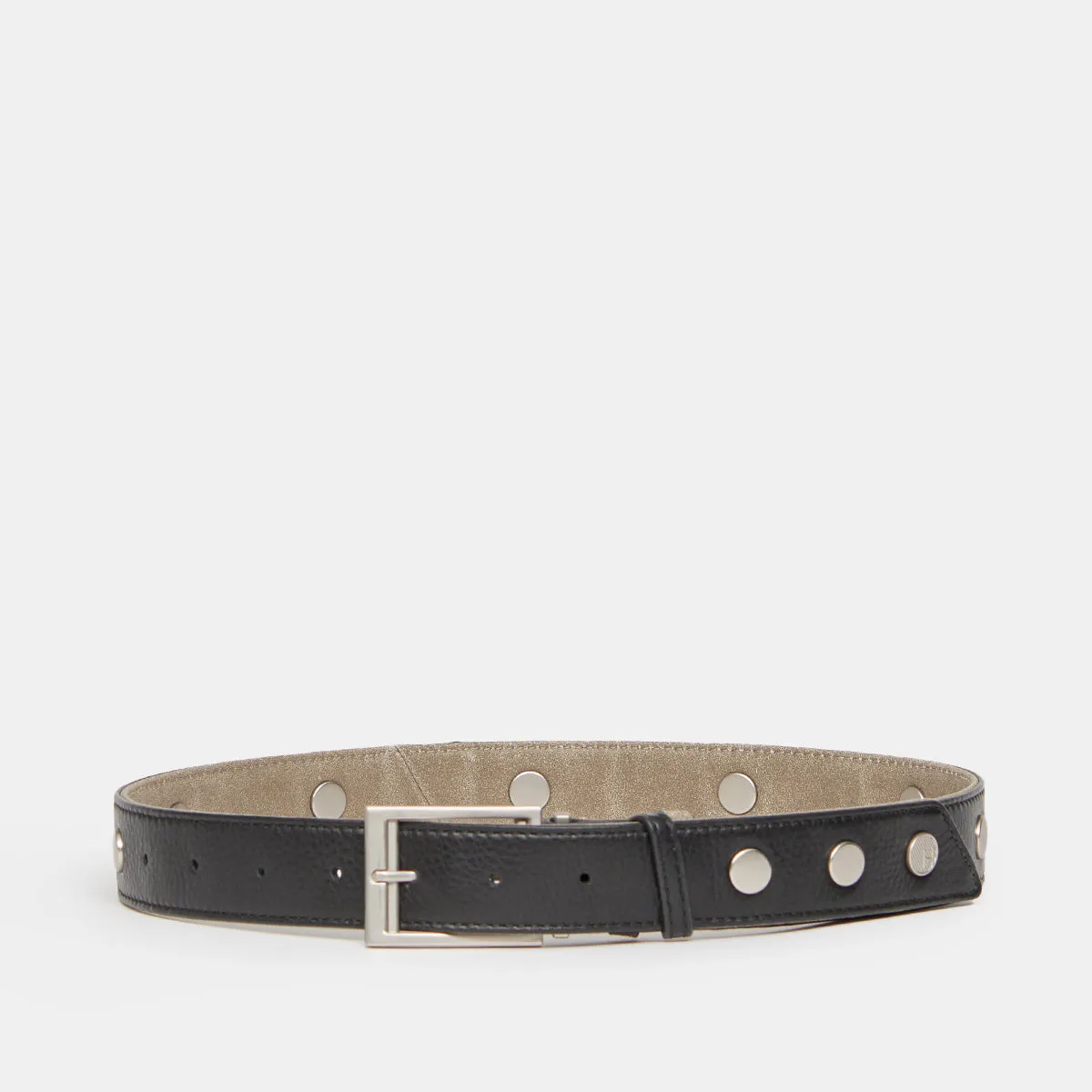 Charlie Reversible Riveted Belt | Black/Pew/Brushed Silver | Med