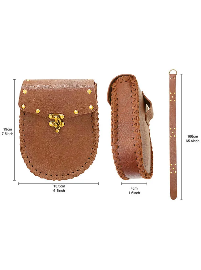 Charmian Unisex Renaissance Medieval Functional Leather Belt with Waist Bag Pouch