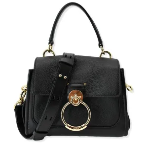 CHLOE Tess Day Front Flap Calfskin Leather Crossbody Bag Black
