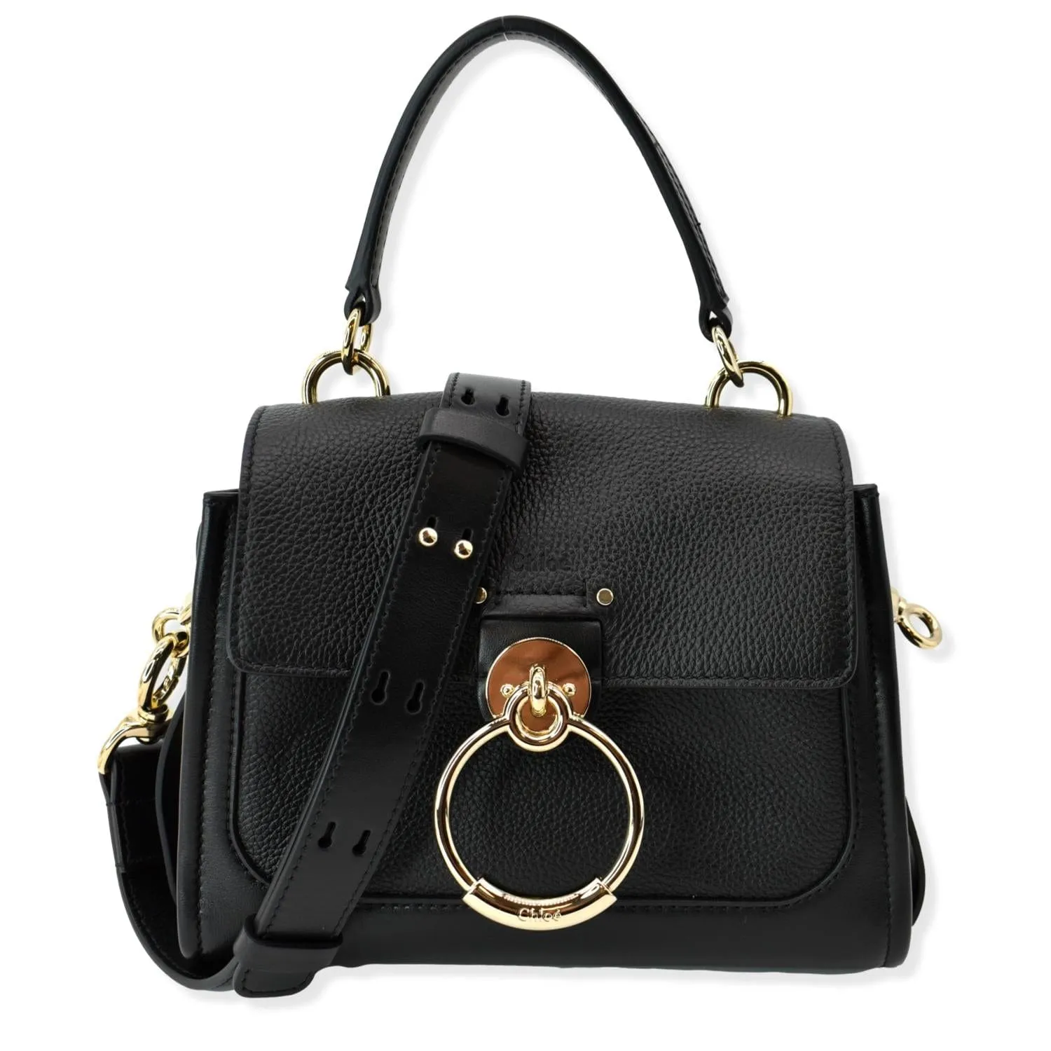 CHLOE Tess Day Front Flap Calfskin Leather Crossbody Bag Black