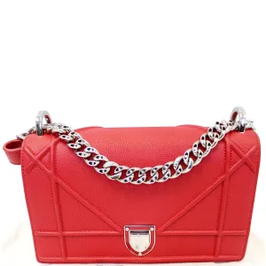 CHRISTIAN DIOR Diorama Flap Red Grained Leather Small Shoulder Bag - Last Call