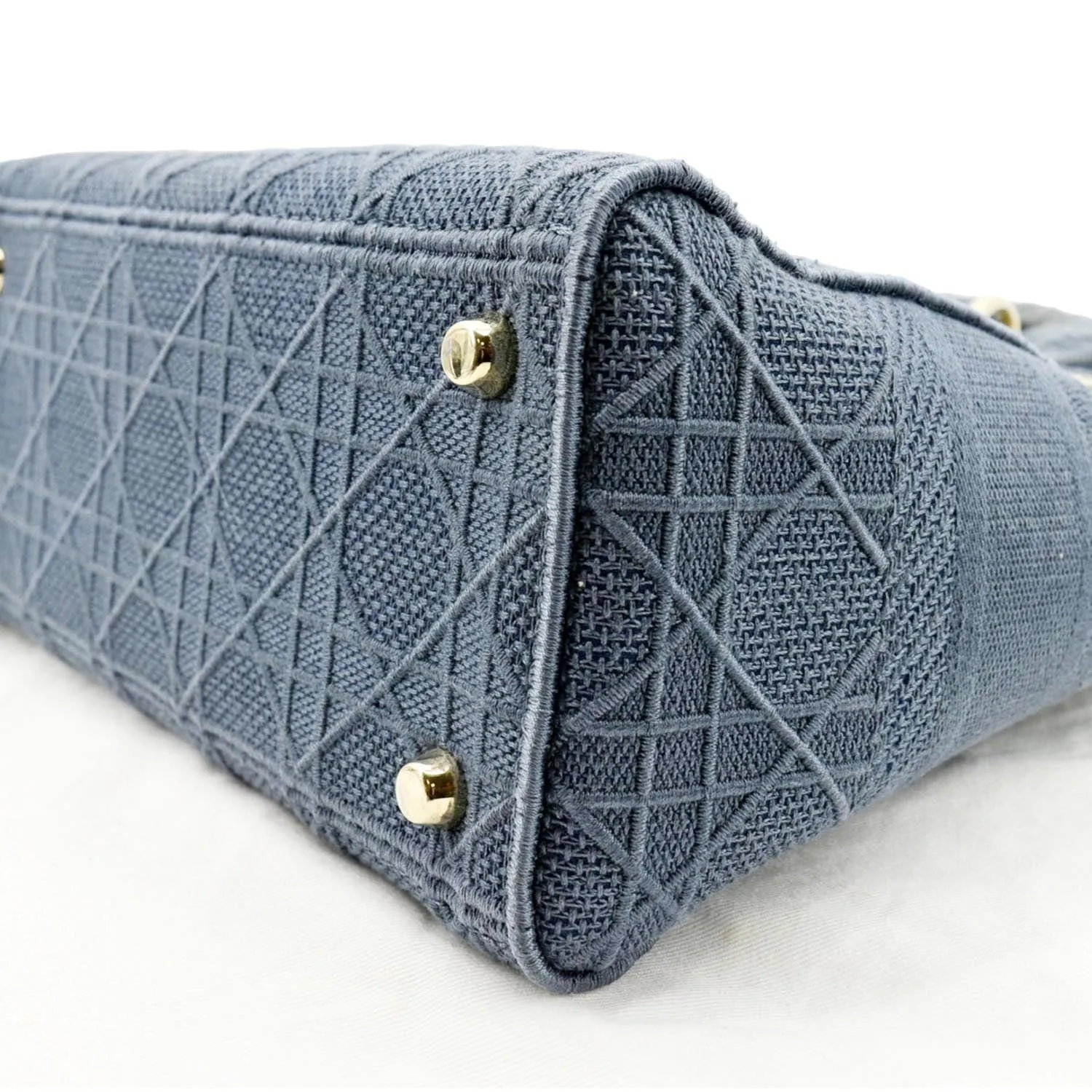 CHRISTIAN DIOR Lady D-Lite Embroidered Canvas Crossbody Bag Denim Blue
