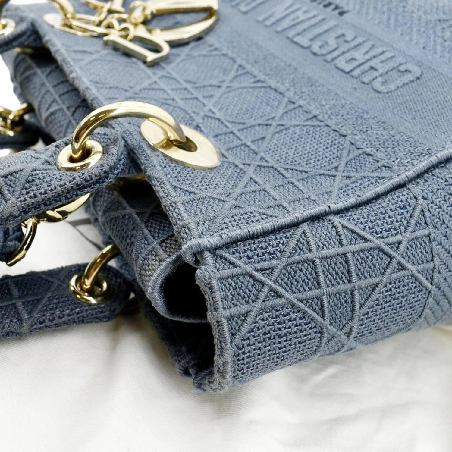 CHRISTIAN DIOR Lady D-Lite Embroidered Canvas Crossbody Bag Denim Blue
