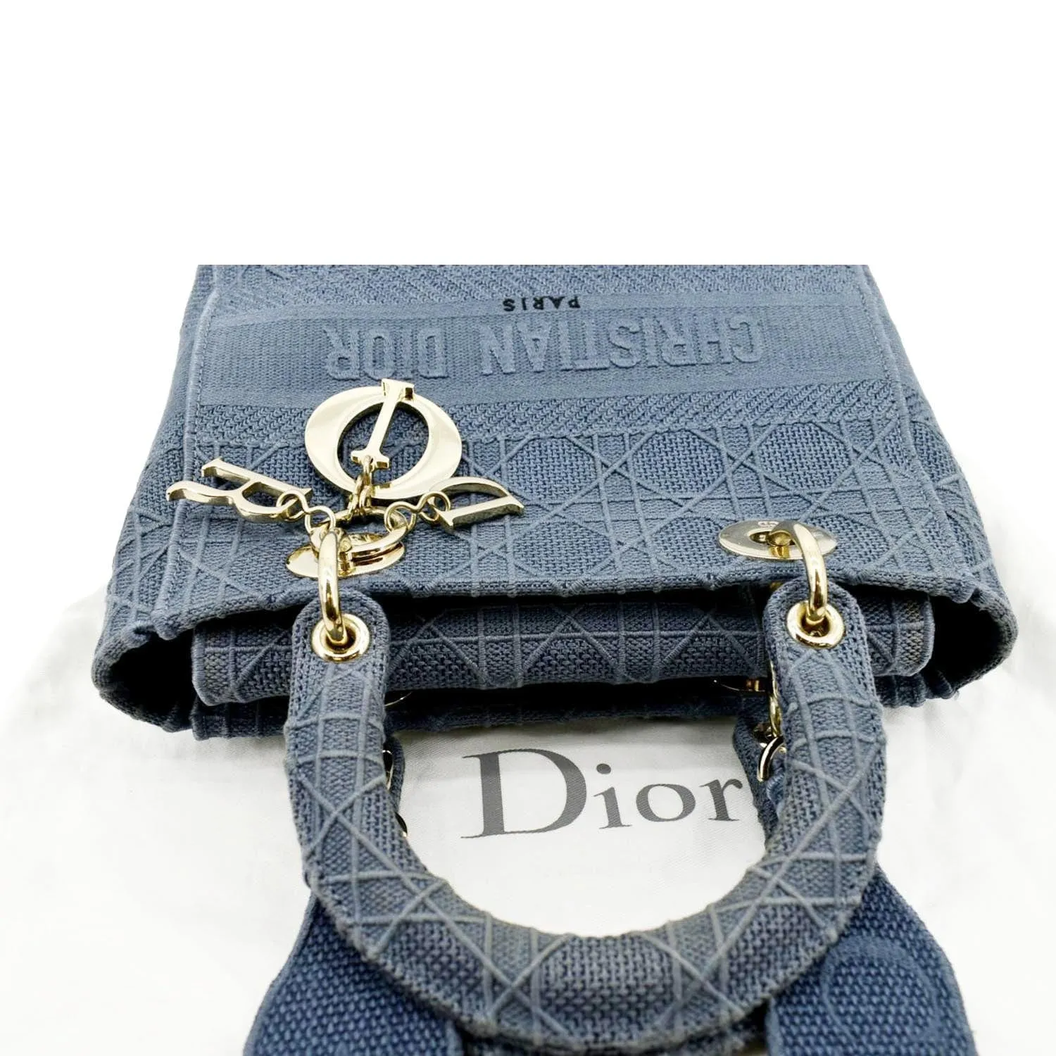 CHRISTIAN DIOR Lady D-Lite Embroidered Canvas Crossbody Bag Denim Blue