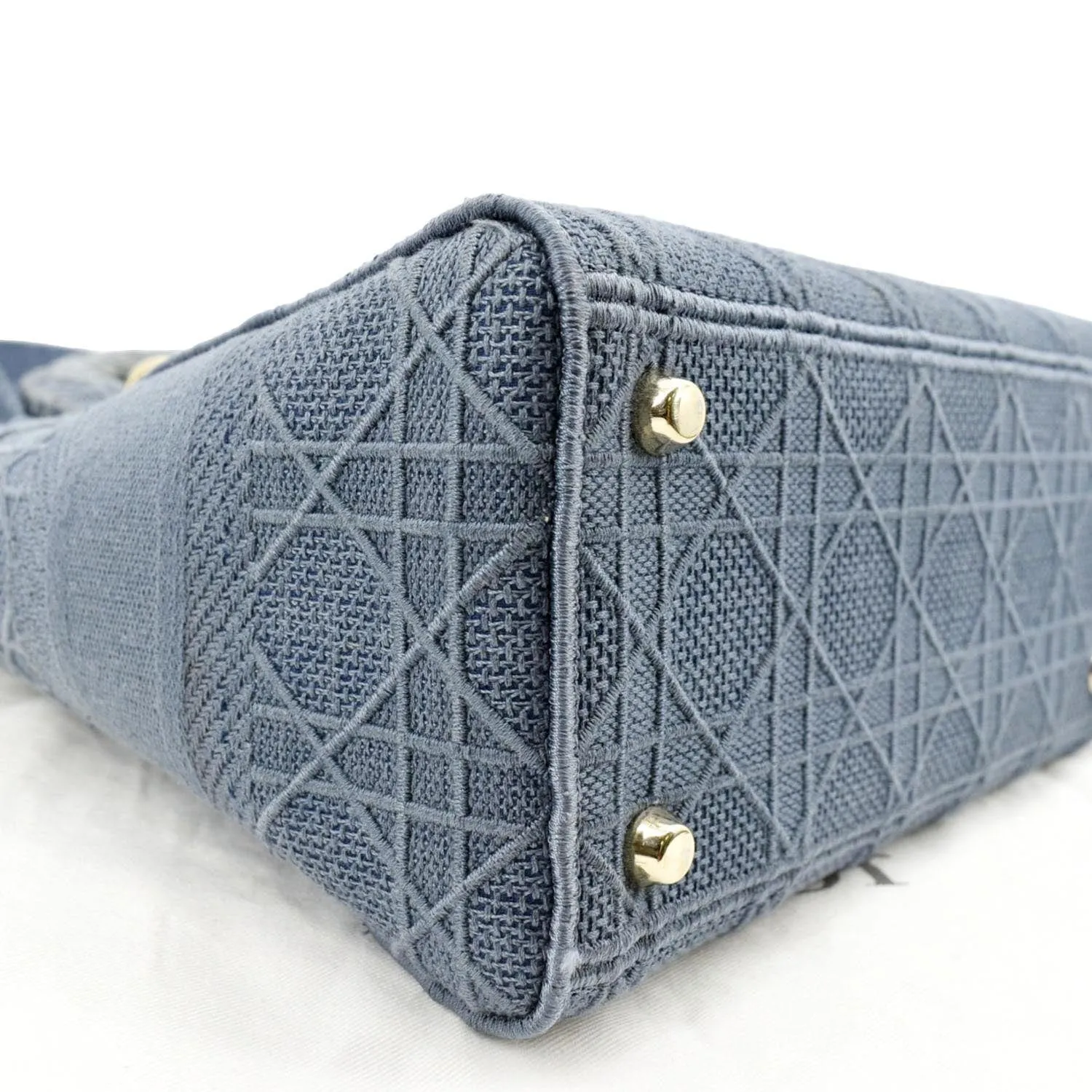 CHRISTIAN DIOR Lady D-Lite Embroidered Canvas Crossbody Bag Denim Blue