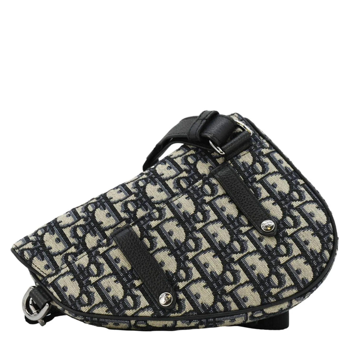 CHRISTIAN DIOR Saddle Oblique Jacquard Belt Crossbody Bag Navy Blue