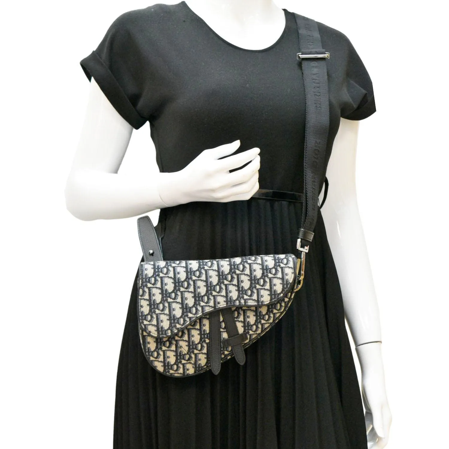 CHRISTIAN DIOR Saddle Oblique Jacquard Belt Crossbody Bag Navy Blue